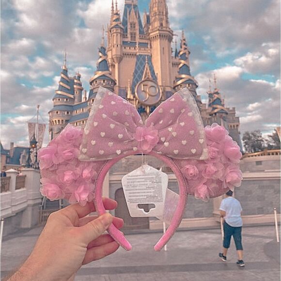 Disney Parks Minnie Mouse Hearts and Flowers Ears Headband For Adults - Picture 1 of 7